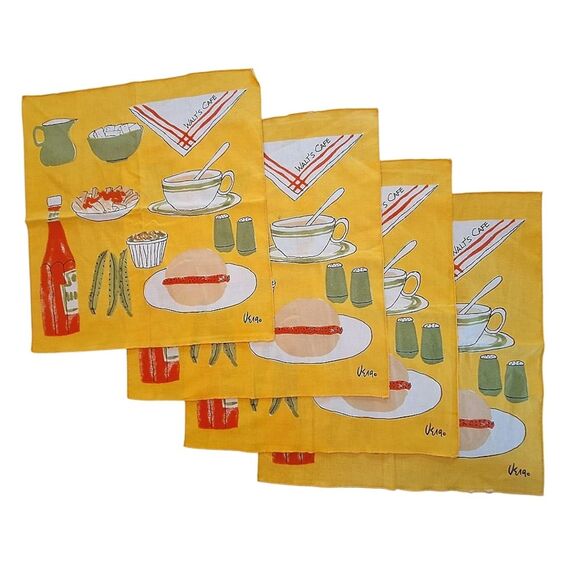 Vera Neumann Walt’s Cafe FOUR Cloth Napkins Table Linens Vintage Kitsch Decor - Picture 1 of 16